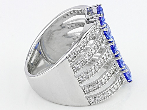 Bella Luce ® 4.20ctw Blue Sapphire And White Diamond Simulants Rhodium Over Sterling Silver Ring - Size 5