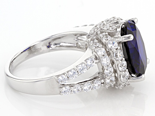 Bella Luce ® 6.09ctw Blue Sapphire And White Diamond Simulants Rhodium Over Sterling Silver Ring - Size 10