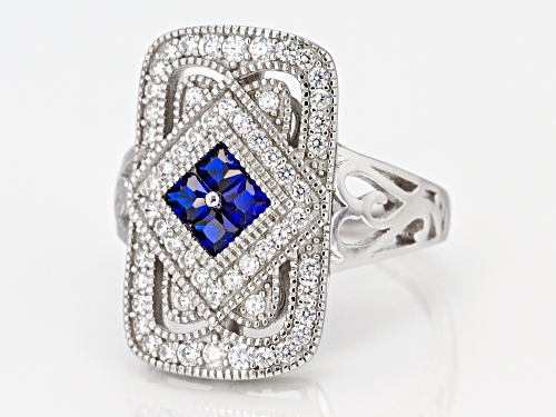 Bella Luce ® 1.40ctw Lab Blue Spinel And White Diamond Simulant Rhodium Over Stering Silver Ring - Size 11
