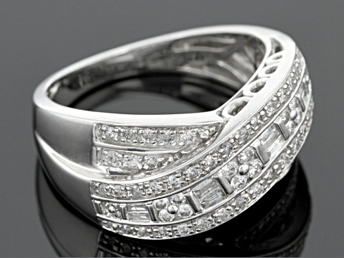 .50ctw Round And Baguette White Diamond 10k White Gold Ring - Size 7