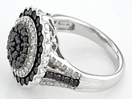 1.50ctw Round Black And White Diamond Rhodium Over Sterling Silver Ring - Size 5
