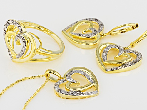 Emulous™ .25ctw Round Diamond 14k Yellow Gold Over Brass Heart Jewelry Set