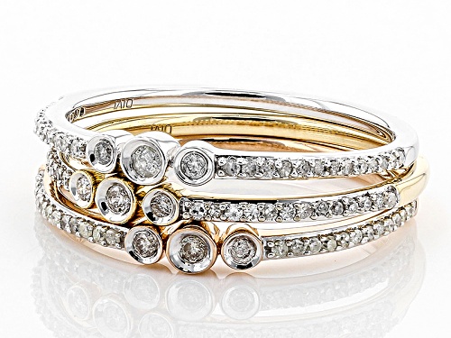 .33ctw Round White Diamond 10k White, Rose And Yellow Gold 3 Band Ring Set - Size 5