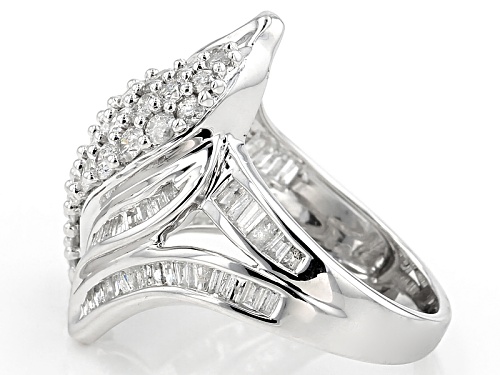 2.00ctw Round And Baguette White Diamond Rhodium Over Sterling Silver Ring - Size 6