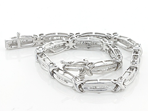 .50ctw Baguette White Diamond Rhodium Over Sterling Silver Bracelet - Size 7.75
