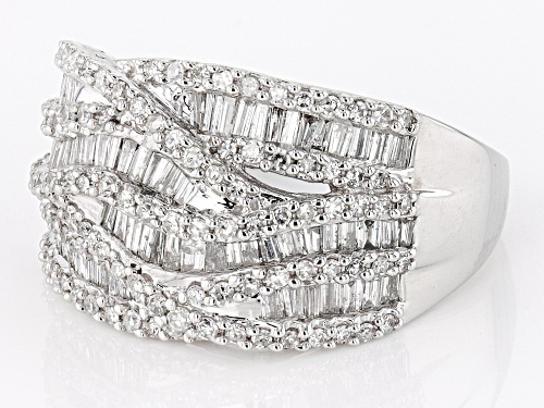 1.25ctw Round And Baguette White Diamond 10k White Gold Ring - Size 7