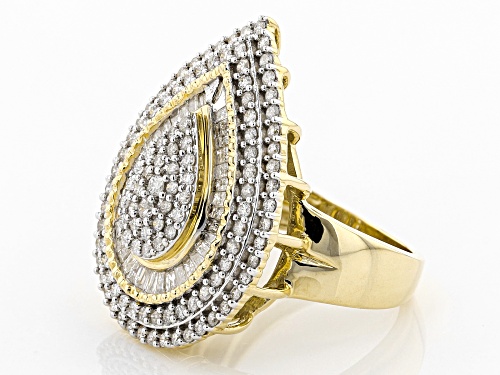 1.50ctw Round And Baguette White Diamond 10k Yellow Gold Ring - Size 6