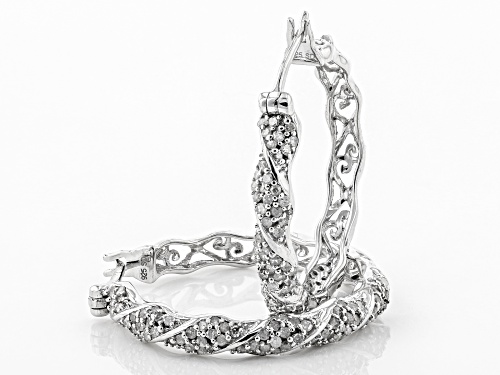 1.00ctw Round White Diamond Rhodium Over Sterling Silver Hoop Earrings