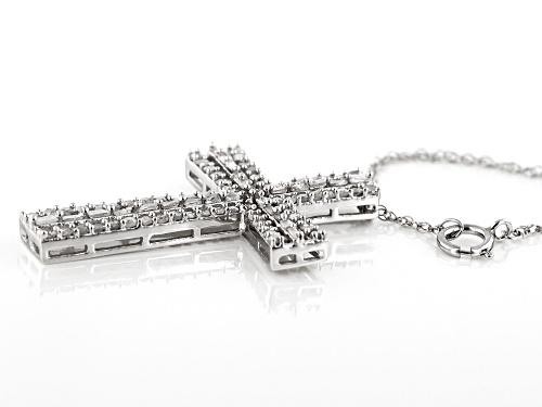 1.08ctw Round White Diamond Rhodium Over Sterling Silver Cross Pendant With An 18 Inch Chain
