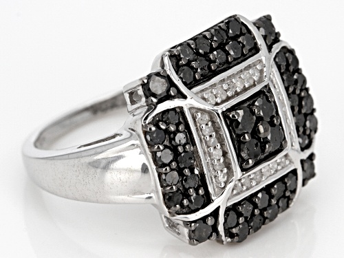 1.00ctw Round Black and White Diamond Rhodium over Sterling Silver Ring - Size 6