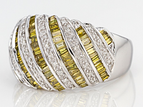 1.00ctw Baguette Yellow and Round White Diamond Rhodium over Sterling Silver Ring - Size 7