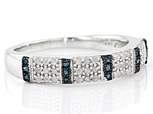 0.25ctw Round White And Blue Diamond Rhodium Over Sterling Silver Ring - Size 7