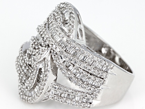 1.75ctw Round And Baguette White Diamond 10k White Gold Ring - Size 7