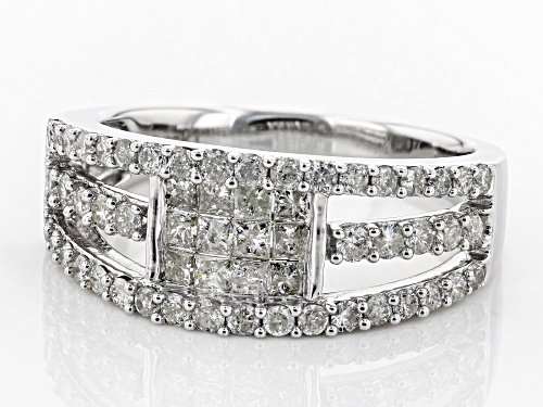 1.00ctw Princess Cut And Round White Diamond 10K White Gold Ring - Size 9