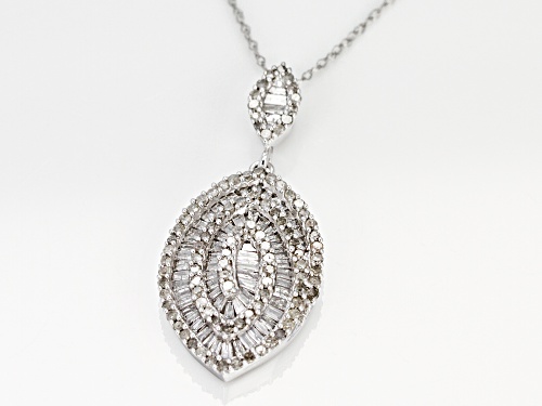 1.00ctw Round And Baguette White Diamond 10k White Gold Pendant With An 18 Inch Chain