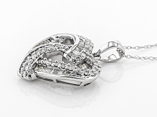 0.70ctw Round And Baguette White Diamond 10k White Gold Pendant With An 18 Inch Chain