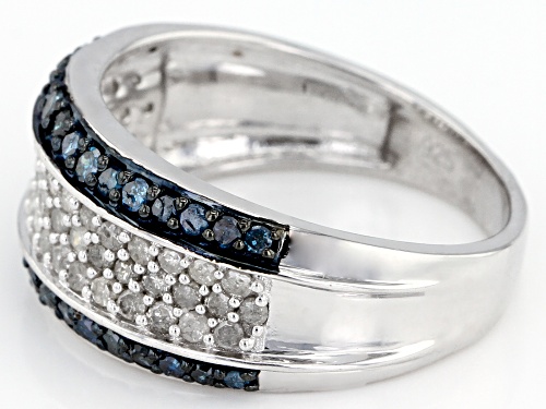 1.00ctw Round Blue And White Diamond Rhodium over Sterling Silver Ring - Size 6