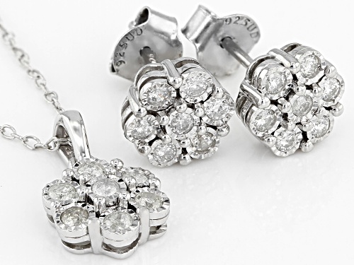 0.50ctw Round White Diamond Rhodium Over Sterling Silver Earrings And Pendant Jewelry Set
