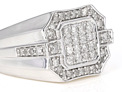 0.70ctw Round White Diamond Rhodium Over Sterling Silver Mens Ring - Size 10