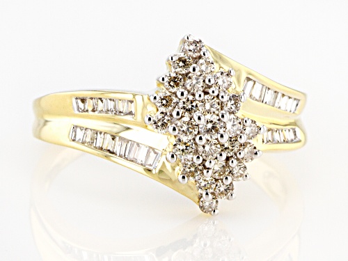 0.50ctw Round & Baguette White Diamond 10K Yellow Gold Ring - Size 7