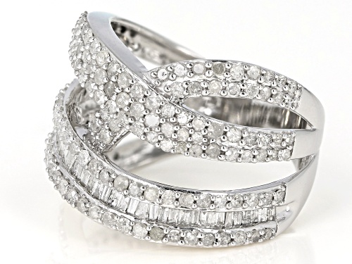 1.60ctw Round And Baguette White Diamond 10K White Gold Ring - Size 5