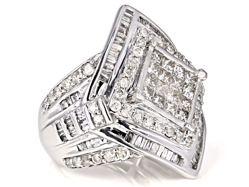 2.00ctw Round, Baguette, & Princess Cut White Diamond 10K White Gold Ring - Size 7