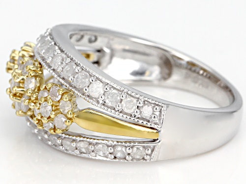 1.00ctw Round White Diamond Rhodium & 14K Yellow Gold Over Sterling Silver Ring - Size 7