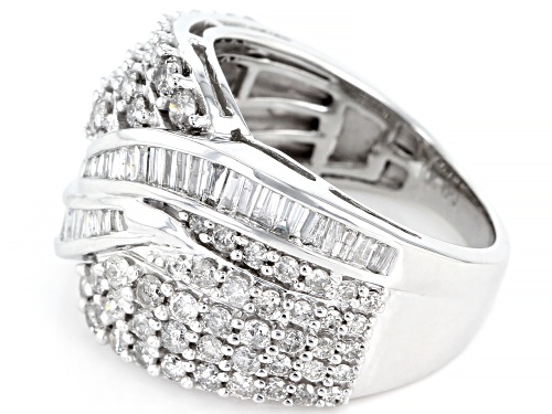 2.00ctw Round & Baguette White Diamond 10K White Gold Ring - Size 6