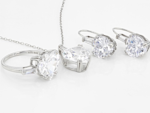 Bella Luce ® 33.00ctw Rhodium Over Sterling Silver Ring, Pendant With Chain, And Earrings