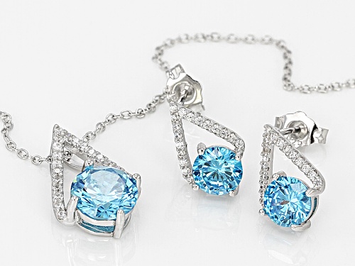 Bella Luce®Esotica™6.82ctw Neon Apatite And Diamond Simulants Rhodium Over Silver Jewelry Set