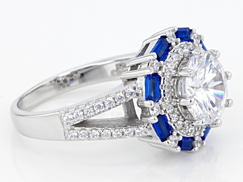 Bella Luce ® 4.18ctw Blue Sapphire And White Diamond Simulants Rhodium Over Sterling Silver Ring - Size 12
