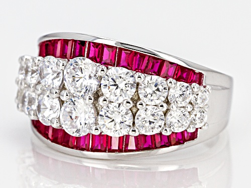 Bella Luce® 5.04ctw Lab Created Ruby and White Diamond Simulant Rhodium Over Sterling Ring - Size 7