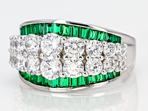 Bella Luce® 5.04ctw Emerald and White Diamond Simulants Rhodium Over Sterling Silver Ring - Size 11
