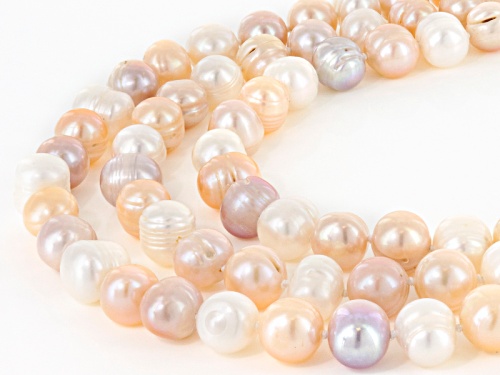 10-12mm Multi-Color Cultured Freshwater Pearl Sterling Silver 18, 24, 36 Inch Necklace & Earring Set