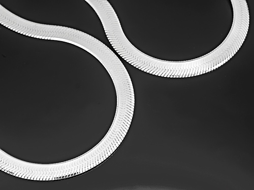 Sterling Silver Set of 2 3mm Diamond-Cut Herringbone 18 and 20 Inch Chains