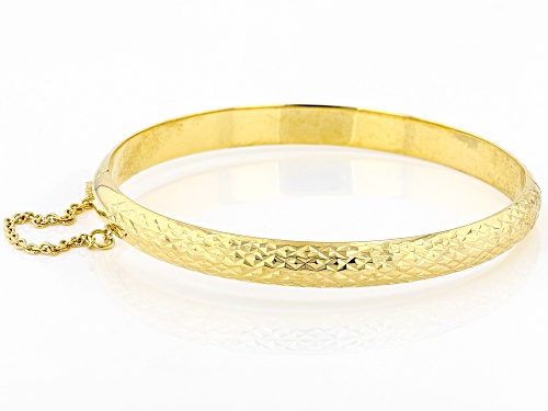 18K Yellow Gold Over Sterling Silver Diamond Cut Hinged Bangle Bracelet - Size 8