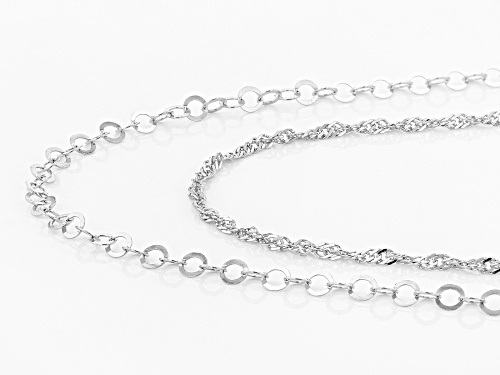 Sterling Silver Mirror Cable And Singapore 60 Inch Chain Necklace Set Of Two