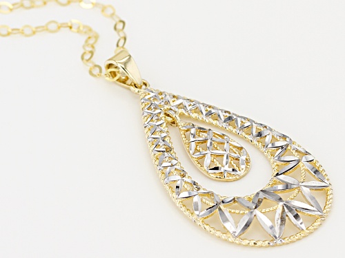 10k Yellow Gold With Rhodium Over 10k Yellow Gold Polished Teardrop 18 Inch Necklace
