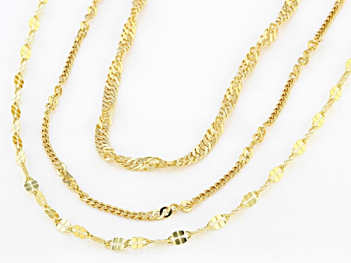 18K Yellow Gold Over Sterling Silver Multi-Link Chain Necklace Set  20, 24, & 28 Inch