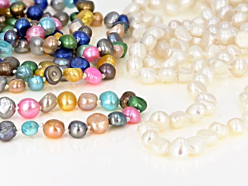 7-8MM White & Multi-Color Cultured Freshwater Pearl Endless Strand Necklace Set Of 2 - Size 60