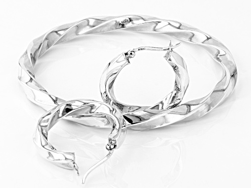 Sterling Silver Twisting Hoop 8 mm Earring and Slip on 8 inch Bangle