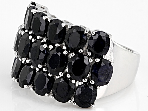 9.00ctw Oval Midnight Sapphire Rhodium Over Sterling Silver Band Ring - Size 6