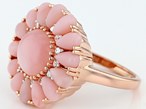 9mm Round And 5X3mm Pear Shaped Pink Opal With .20ctw White Zircon 18k Rose Gold Over Silver Ring - Size 6