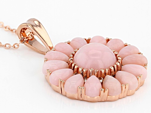 10.50mm Round And 6x4mm Pear Pink Opal With 0.20ctw White Zircon 18k Rose Gold Over Silver Pendant