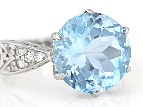 6.50ct Round Glacier Topaz™ With .25ctw Round White Topaz Rhodium Over Sterling Silver Ring - Size 10