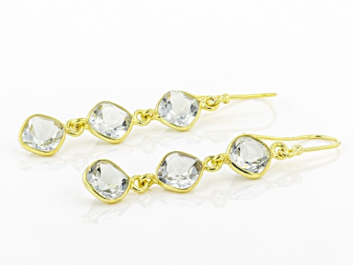 8.73ctw Square Cushion Green Prasiolite 14k Yellow Gold Over Silver 3-Stone Dangle Earrings