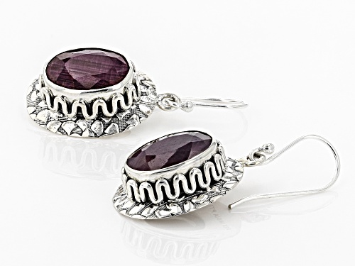 12.72ctw Oval Indian Ruby Solitaire Sterling Silver Dangle Earrings