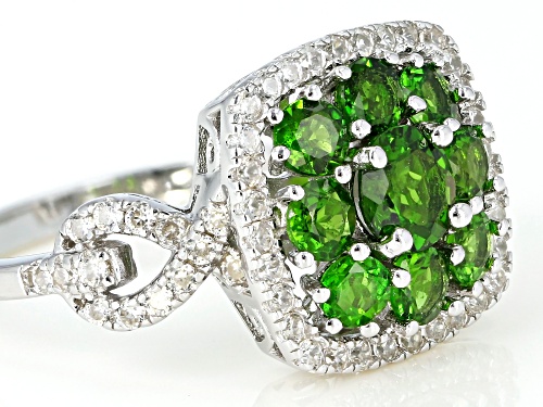 1.77ctw Round Chrome Diopside With .74ctw Round White Zircon Rhodium Over Silver Ring - Size 10