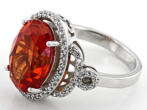 7.25ct Lab Created Padparadscha Sapphire With .60ctw White Zircon Rhodium Over Silver Ring - Size 8