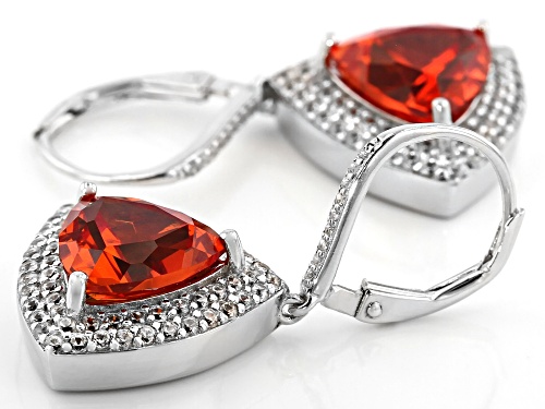 8.00ctw Trillion Lab Padparadscha Sapphire and 1.58ctw White Zircon Rhodium Over Silver Earrings